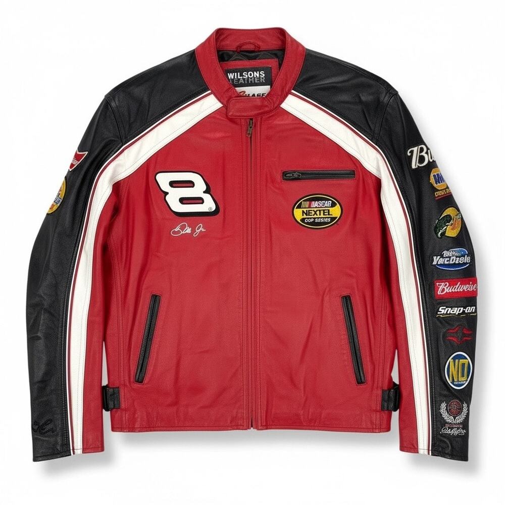 Wilson's Leather DALE EARNHARDT JR. LEATHER NASCAR JACKET Red Black White 2XL